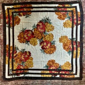 Floral Square Scarf with Orange and Yellow Blooms